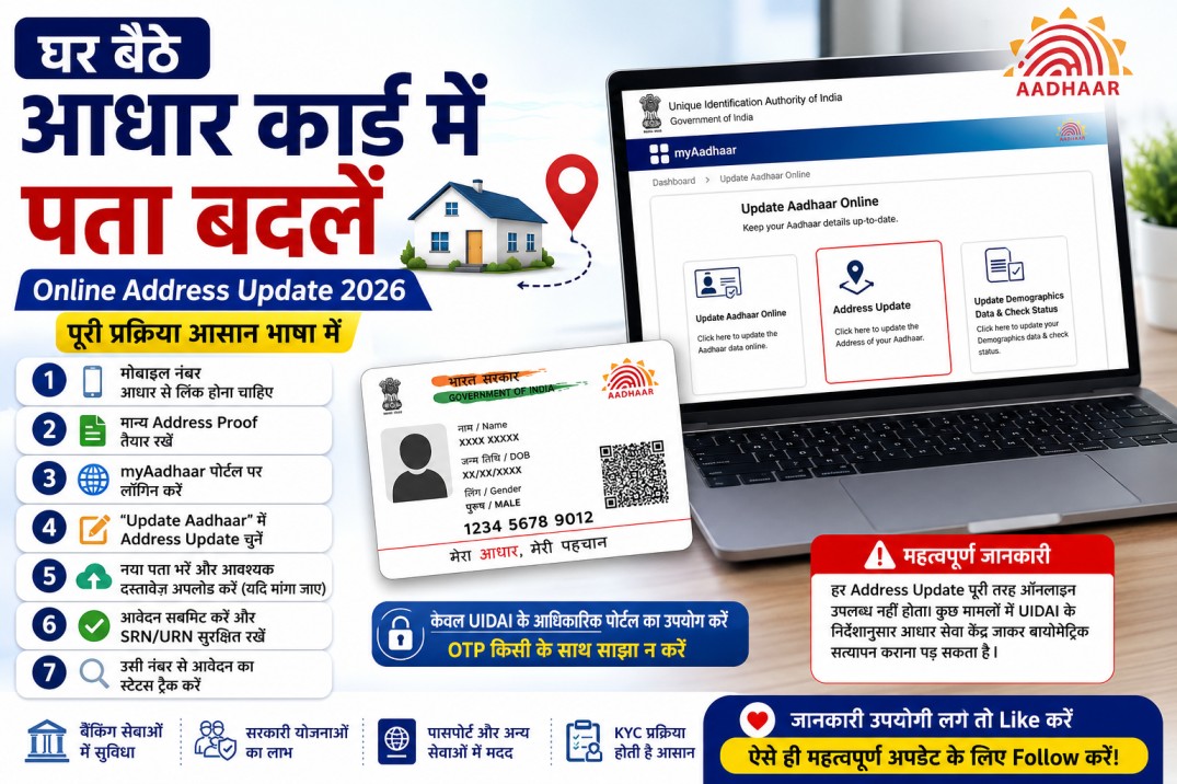 आधार कार्ड में घर बैठे ऑनलाइन पता कैसे बदलें